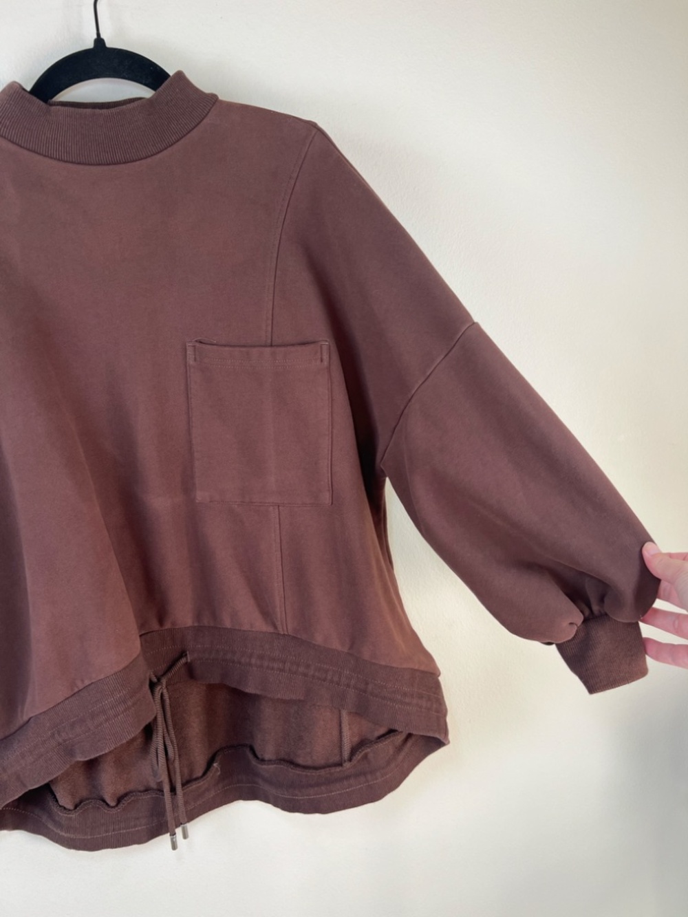 Nap Oversized Mock Neck Sweatshirt Brown Pullover High-Low Pocket Loungewear Sm - Picture 4 of 15